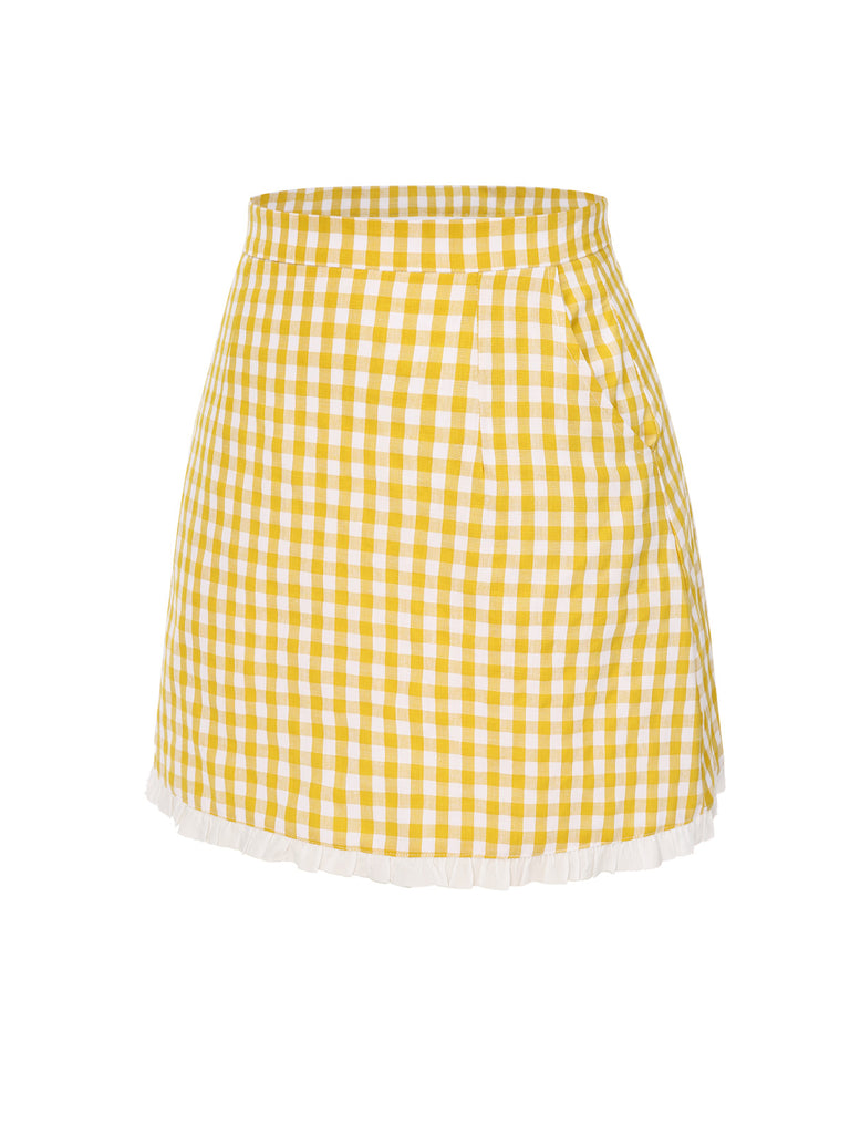 [Pre-Sale] Yellow 1960s Ruffles Plaid Skirt