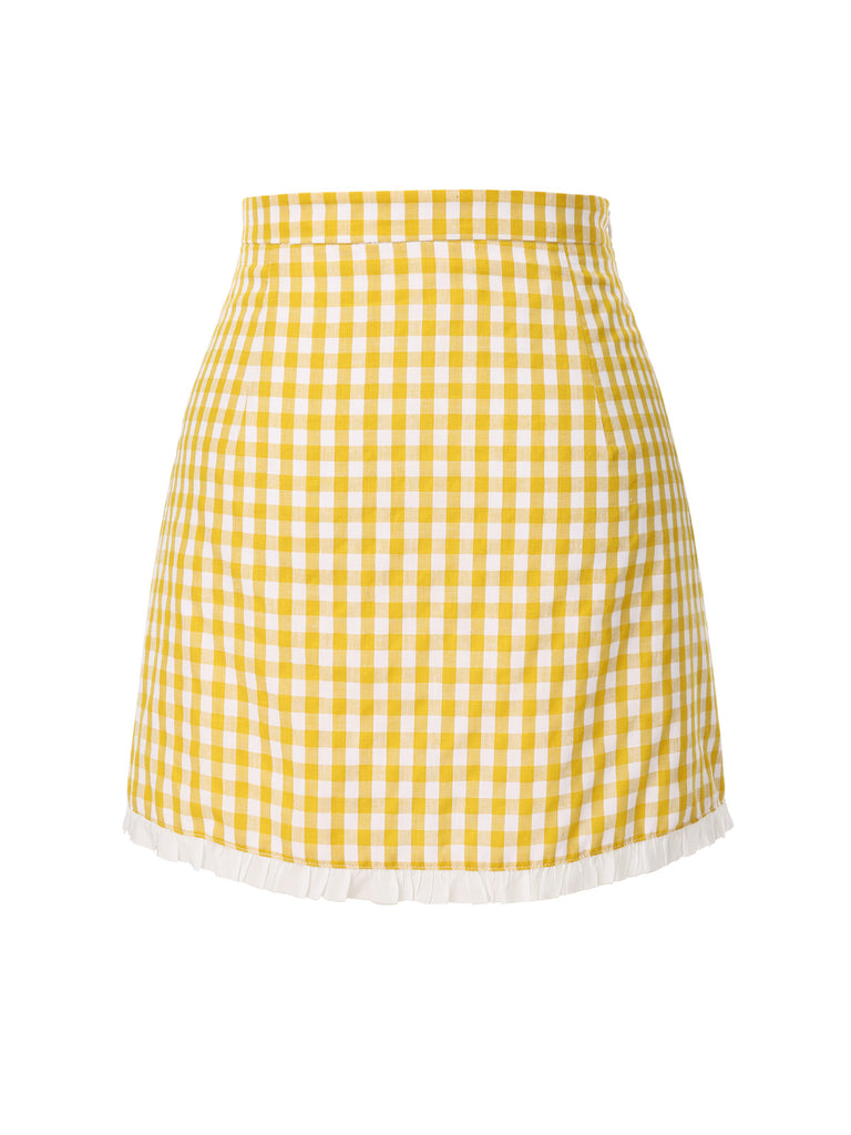 [Pre-Sale] Yellow 1960s Ruffles Plaid Skirt