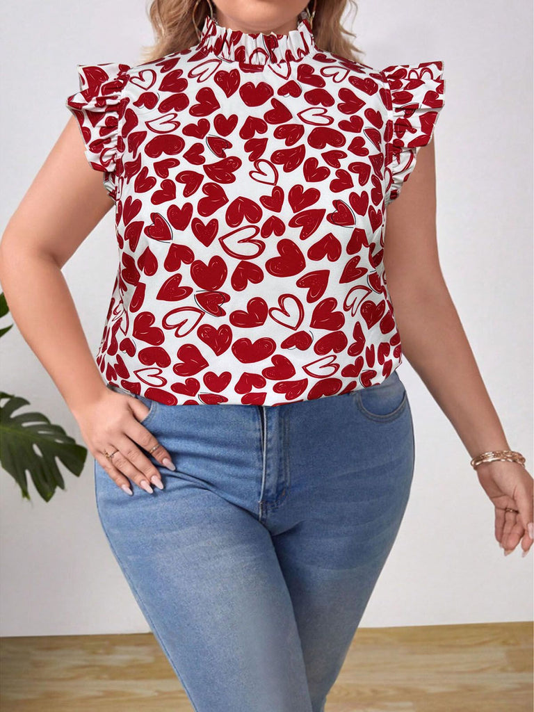 [Plus Size] Red 1950s Heart Sleeveless Pull On Top