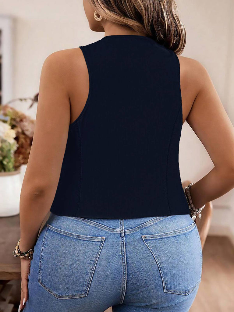 [Plus Size] Dark Blue 1950s V-Neck Sleeveless Vest