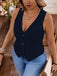 [Plus Size] Dark Blue 1950s V-Neck Sleeveless Vest