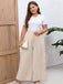[Plus Size] Cream Color 1950s Solid Wide-leg Pants