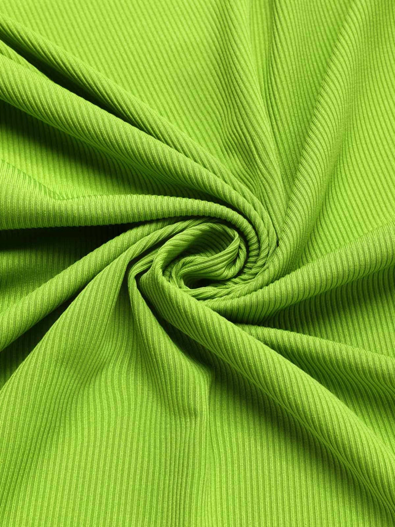 2PCS Green 1960s Lapel Knitted Blouse & Floral Skirt