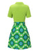 2PCS Green 1960s Lapel Knitted Blouse & Floral Skirt