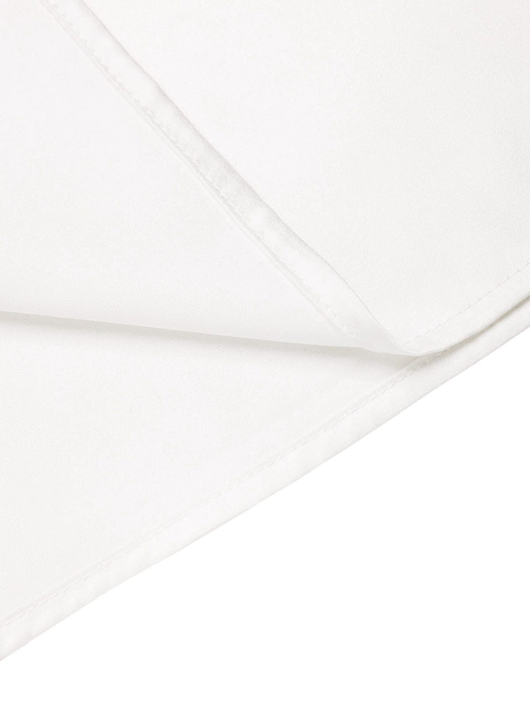 White 1930s Solid Keyhole-Neck Satin Blouse