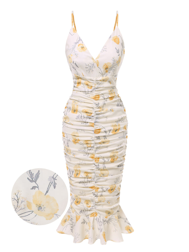 [Pre-Sale] 1930s Spaghetti Strap Floral Ruched Mermaid Dress