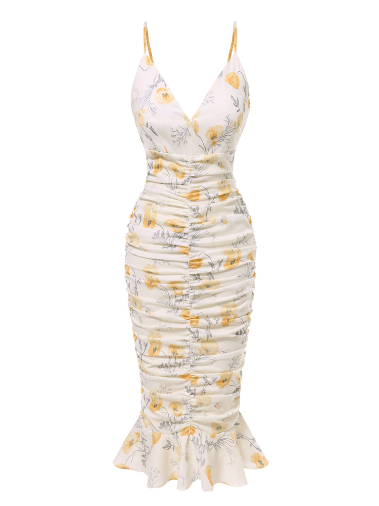 [Pre-Sale] 1930s Spaghetti Strap Floral Ruched Mermaid Dress