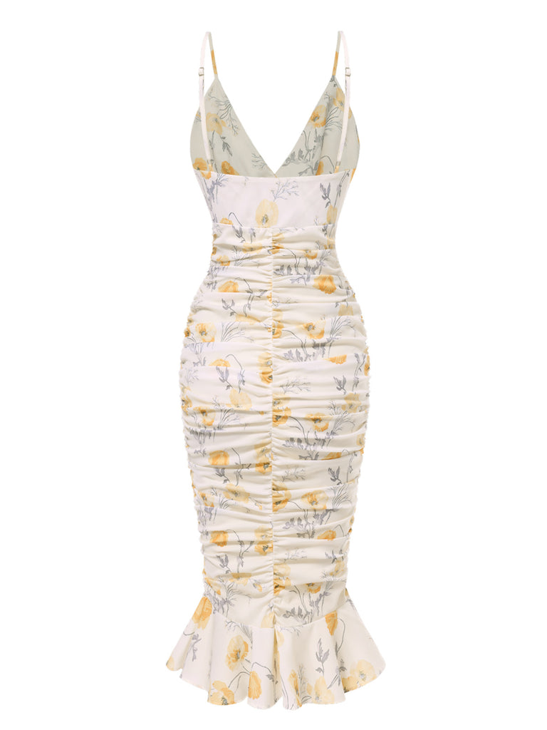 [Pre-Sale] 1930s Spaghetti Strap Floral Ruched Mermaid Dress