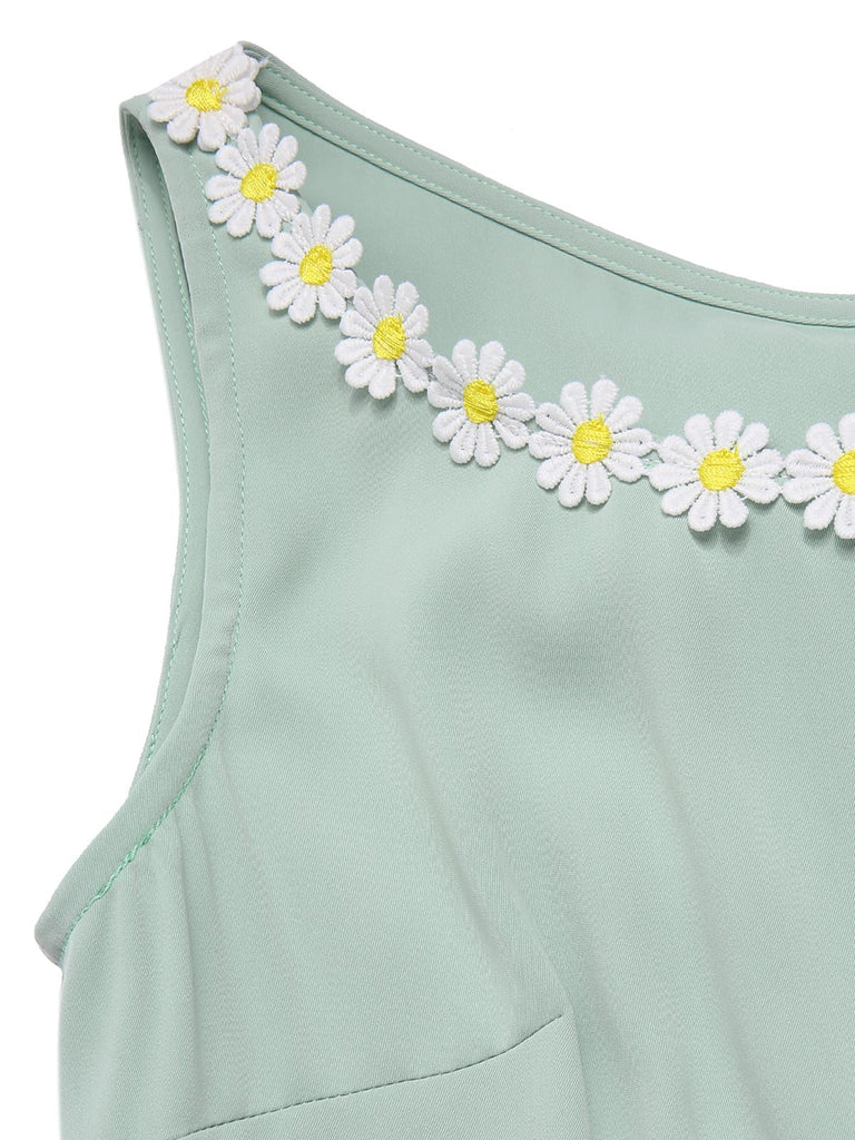 [Pre-Sale] Aqua Green 1950s Tulle Daisy Embroidered Dress