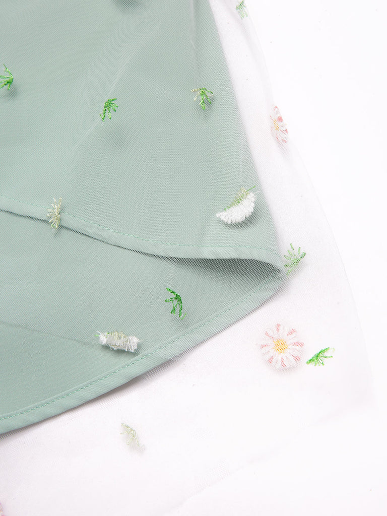 [Pre-Sale] Aqua Green 1950s Tulle Daisy Embroidered Dress