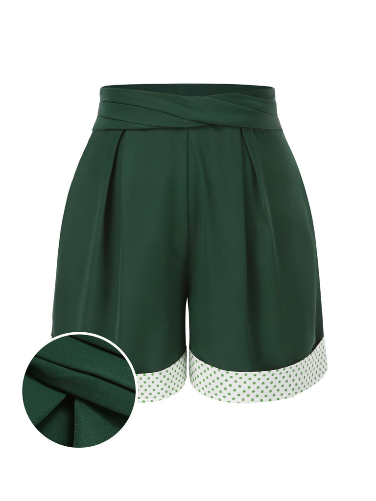 [Pre-Sale] Green 1950s Pleated Polka Dot Patchwork Shorts