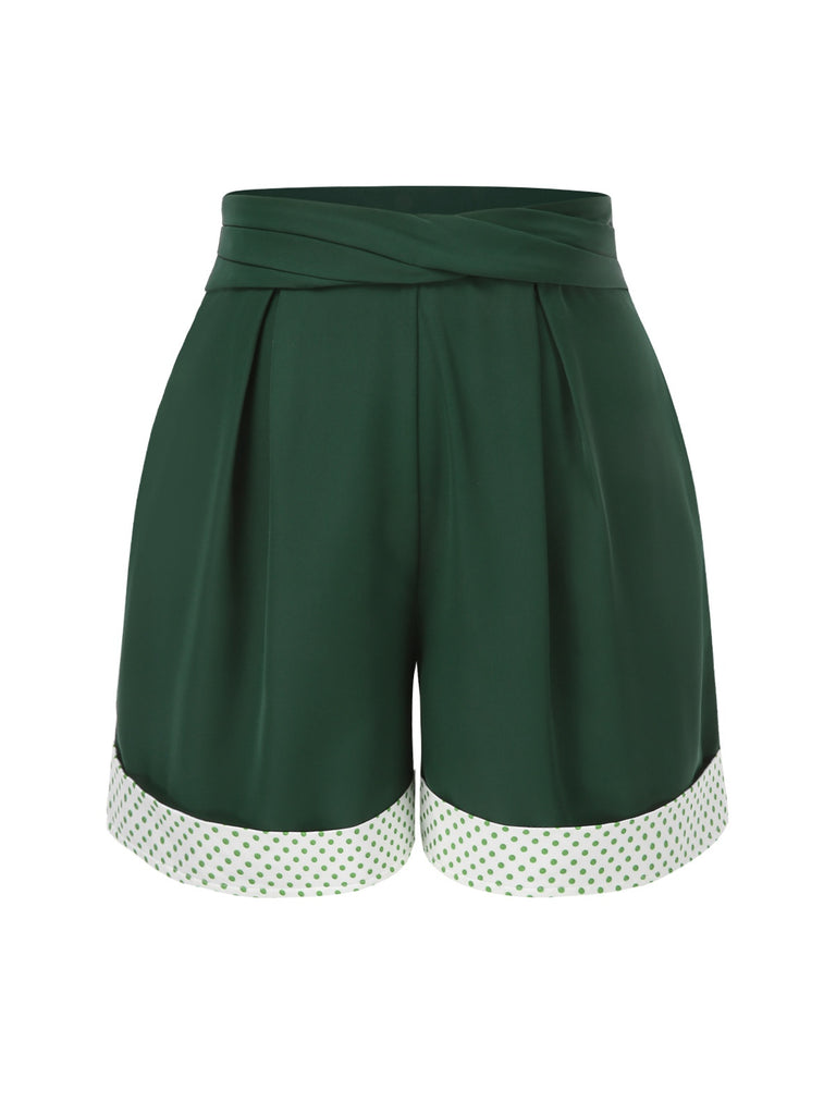 [Pre-Sale] Green 1950s Polka Dot Waisted Camisole & Pleated Shorts