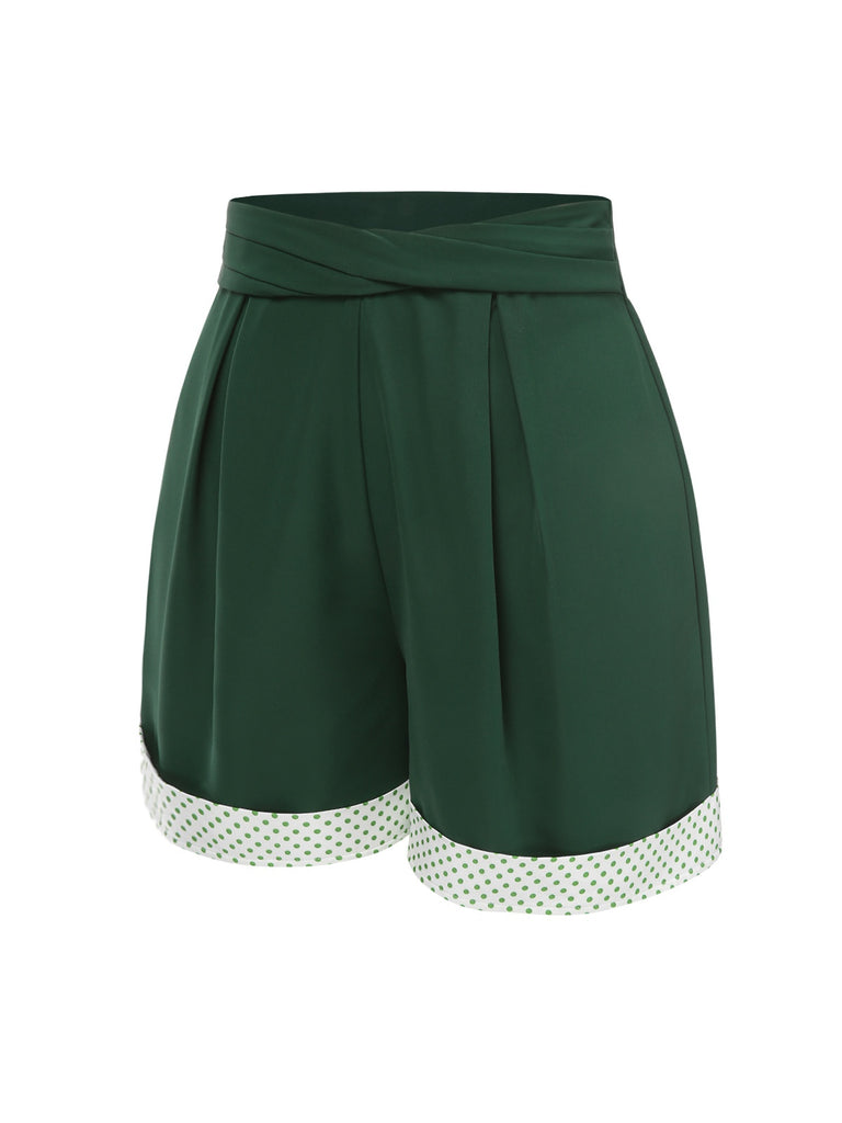[Pre-Sale] Green 1950s Polka Dot Waisted Camisole & Pleated Shorts