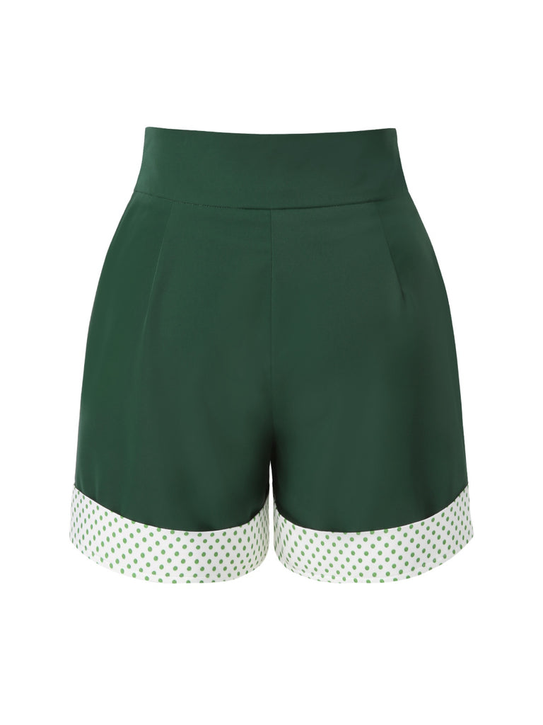 [Pre-Sale] Green 1950s Polka Dot Waisted Camisole & Pleated Shorts