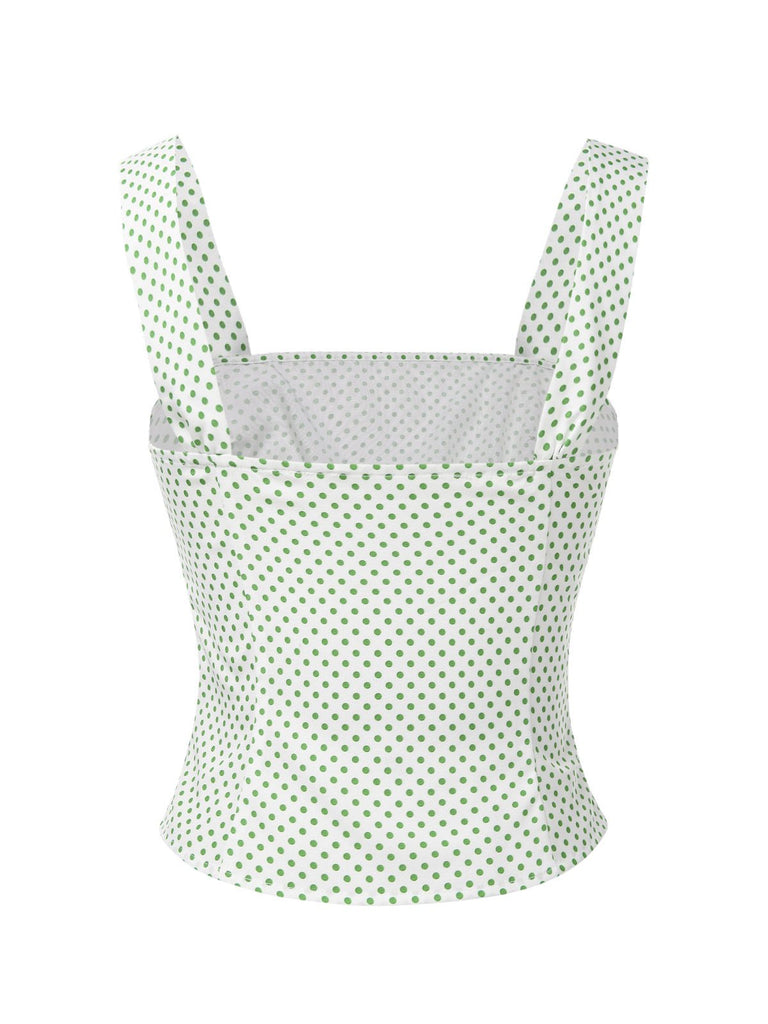 [Pre-Sale] Green 1950s Polka Dot Wide Straps Waisted Camisole