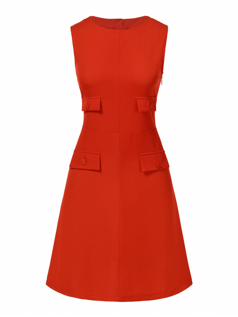 [Pre-Sale] Red 1960s Round Neck Sleeveless A-line Dress