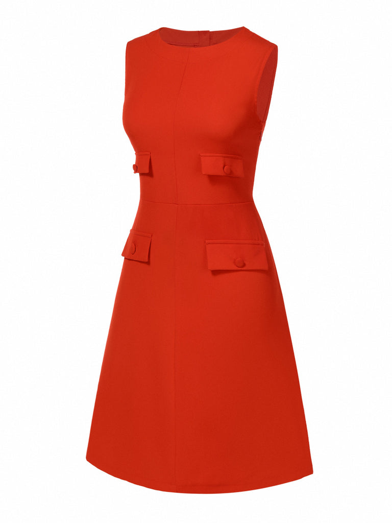 [Pre-Sale] Red 1960s Round Neck Sleeveless A-line Dress