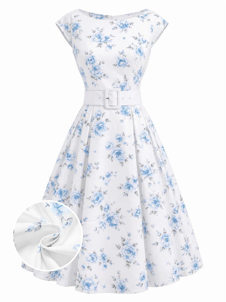 Yellow 1950s Boat Neck Antique Floral Dress