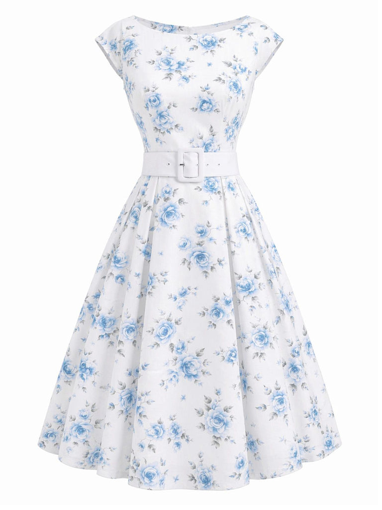 Yellow 1950s Boat Neck Antique Floral Dress