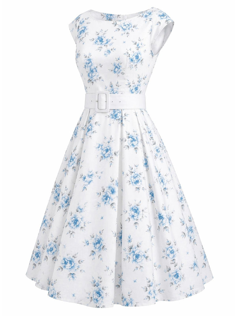 Yellow 1950s Boat Neck Antique Floral Dress