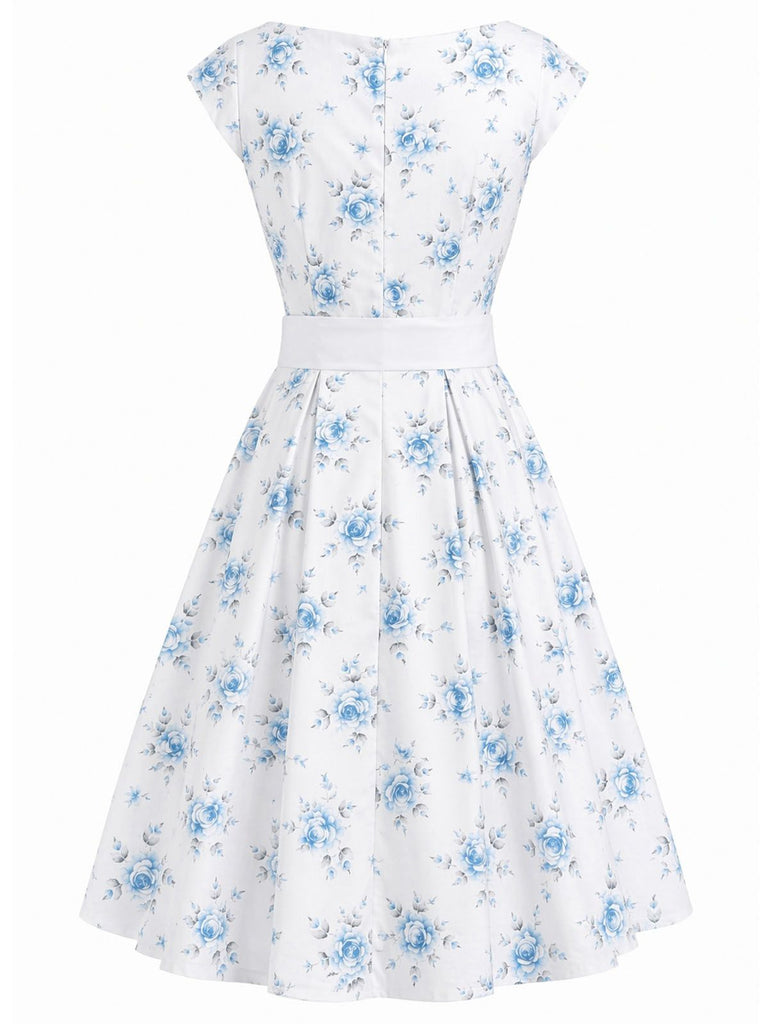 Yellow 1950s Boat Neck Antique Floral Dress