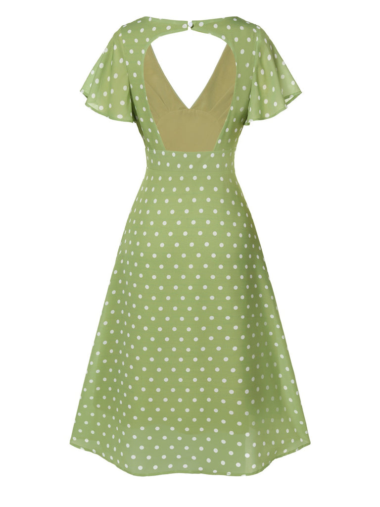 [Pre-Sale] Green 1940s Back Hollow-Out Polka Dots Dress