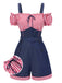 1950s Cold Shoulder Plaids Contrast Denim Romper