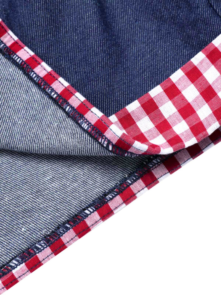 1950s Cold Shoulder Plaids Contrast Denim Romper