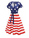 Blue 1950s Star Stripe V-Neck Patchwork Dress