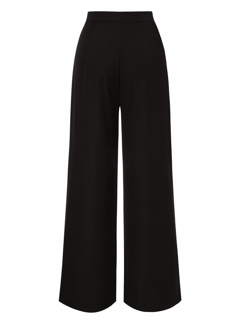 Black 1950s Contrast Trim Straight-Leg Pants