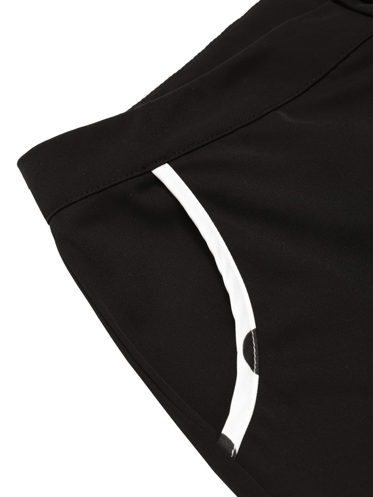 Black 1950s Contrast Trim Straight-Leg Pants