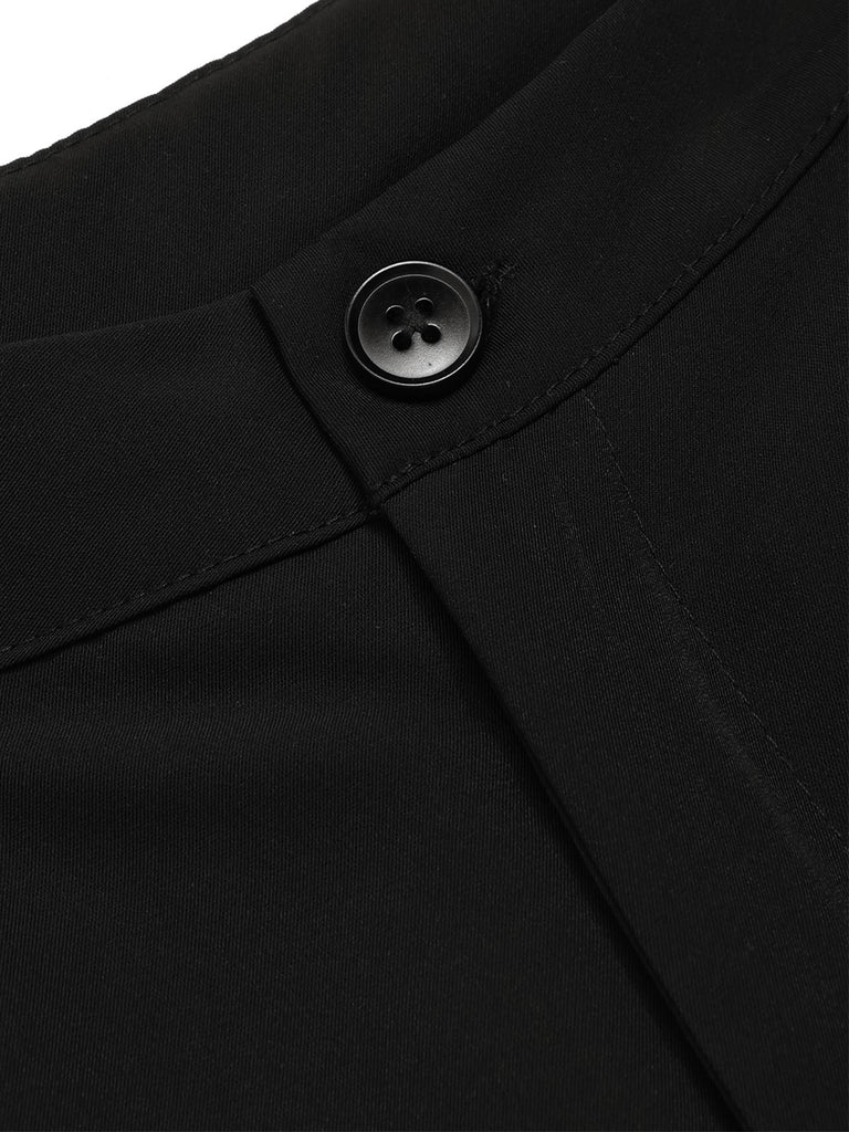 Black 1950s Contrast Trim Straight-Leg Pants