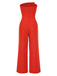 1970s Solid Strapless Asymmetric Metal Buttons Jumpsuit