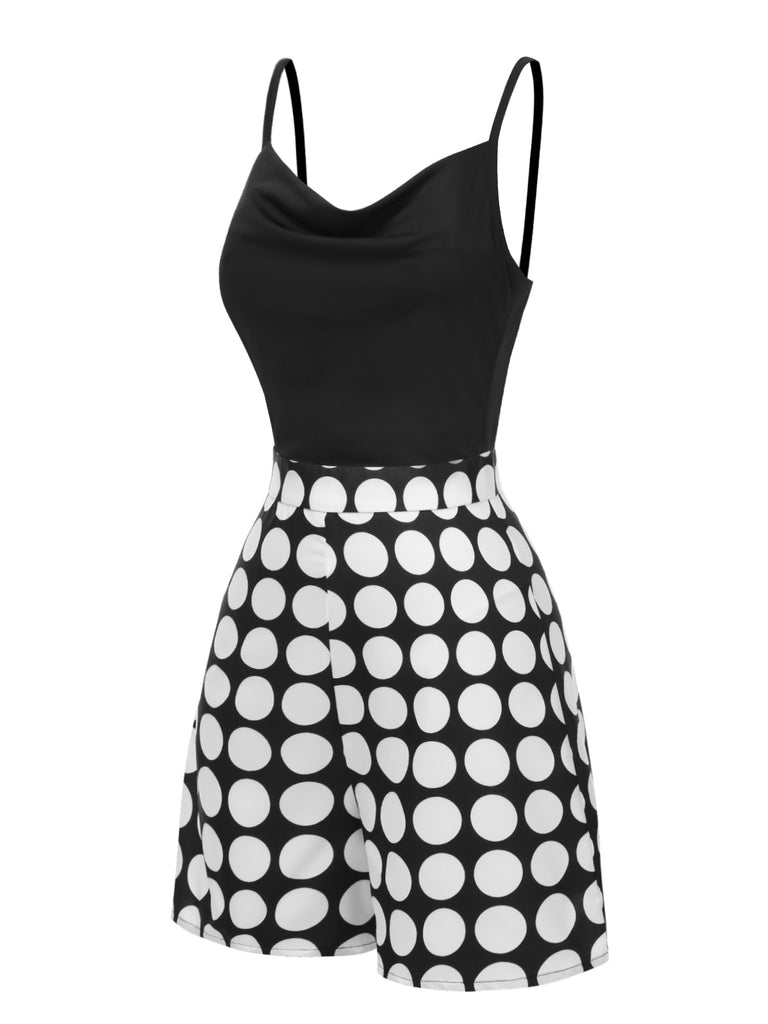 [Pre-Sale] Black 1940s Cowl Neck Polka Dots Romper