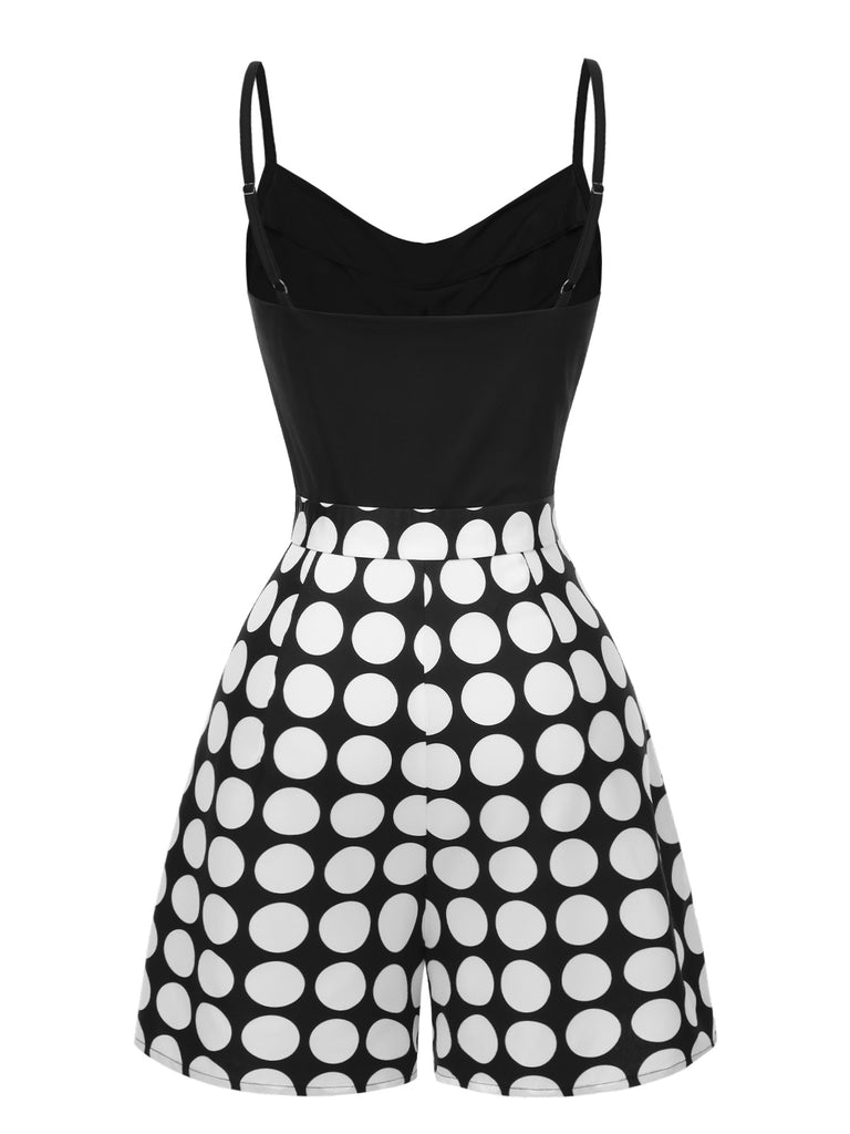 [Pre-Sale] Black 1940s Cowl Neck Polka Dots Romper
