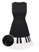 [Pre-Sale] Black 1960s Boat Neck Piano Key Patchwork Dress