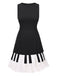 [Pre-Sale] Black 1960s Boat Neck Piano Key Patchwork Dress