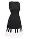 [Pre-Sale] Black 1960s Boat Neck Piano Key Patchwork Dress