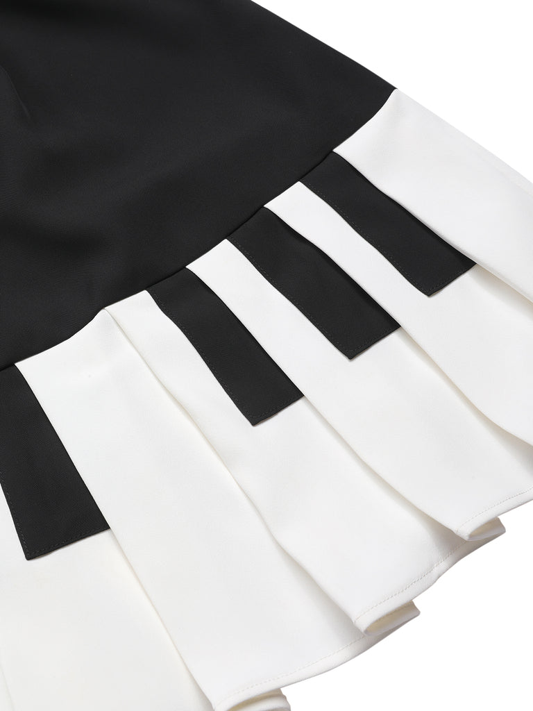 [Pre-Sale] Black 1960s Boat Neck Piano Key Patchwork Dress
