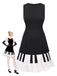 [Pre-Sale] Black 1960s Boat Neck Piano Key Patchwork Dress