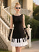 [Pre-Sale] Black 1960s Boat Neck Piano Key Patchwork Dress