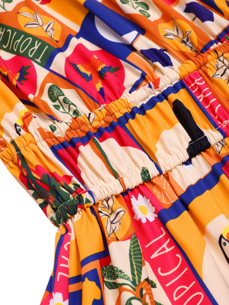 [Pre-Sale] Multicolor 1970s Tropical Floral Dress