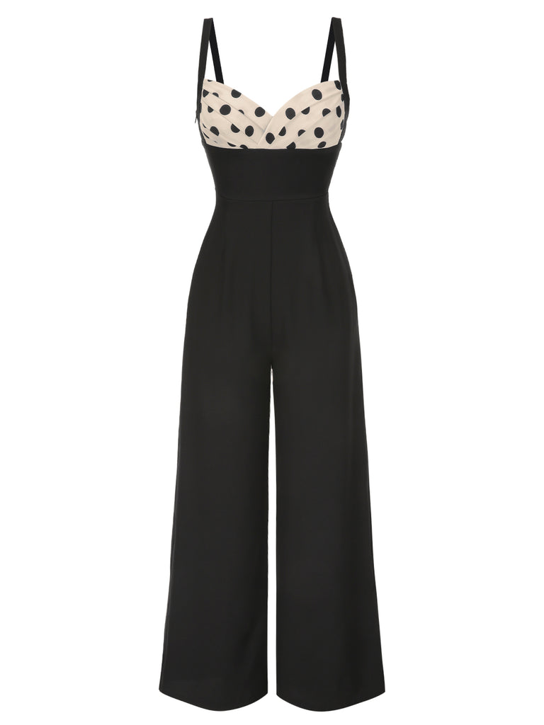 [Pre-Sale] Black 1950s Strap Bow-Back Polka Dots Jumpsuit