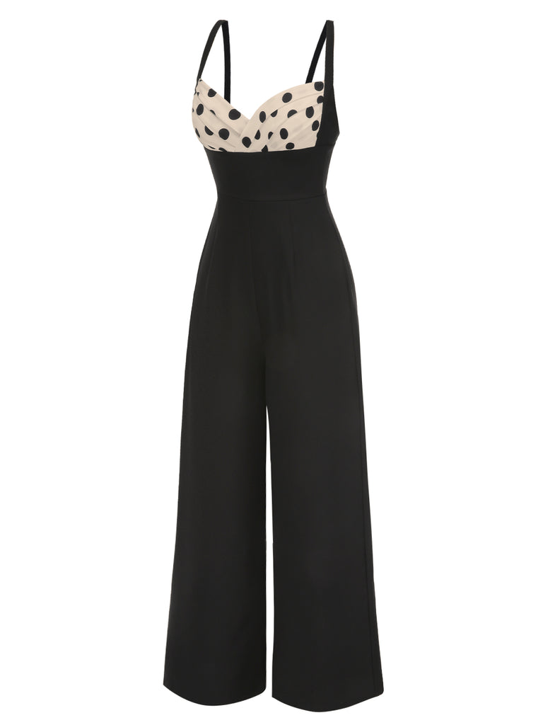 [Pre-Sale] Black 1950s Strap Bow-Back Polka Dots Jumpsuit