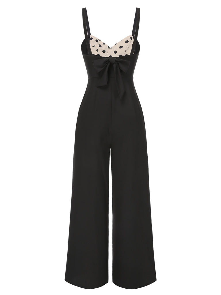 [Pre-Sale] Black 1950s Strap Bow-Back Polka Dots Jumpsuit