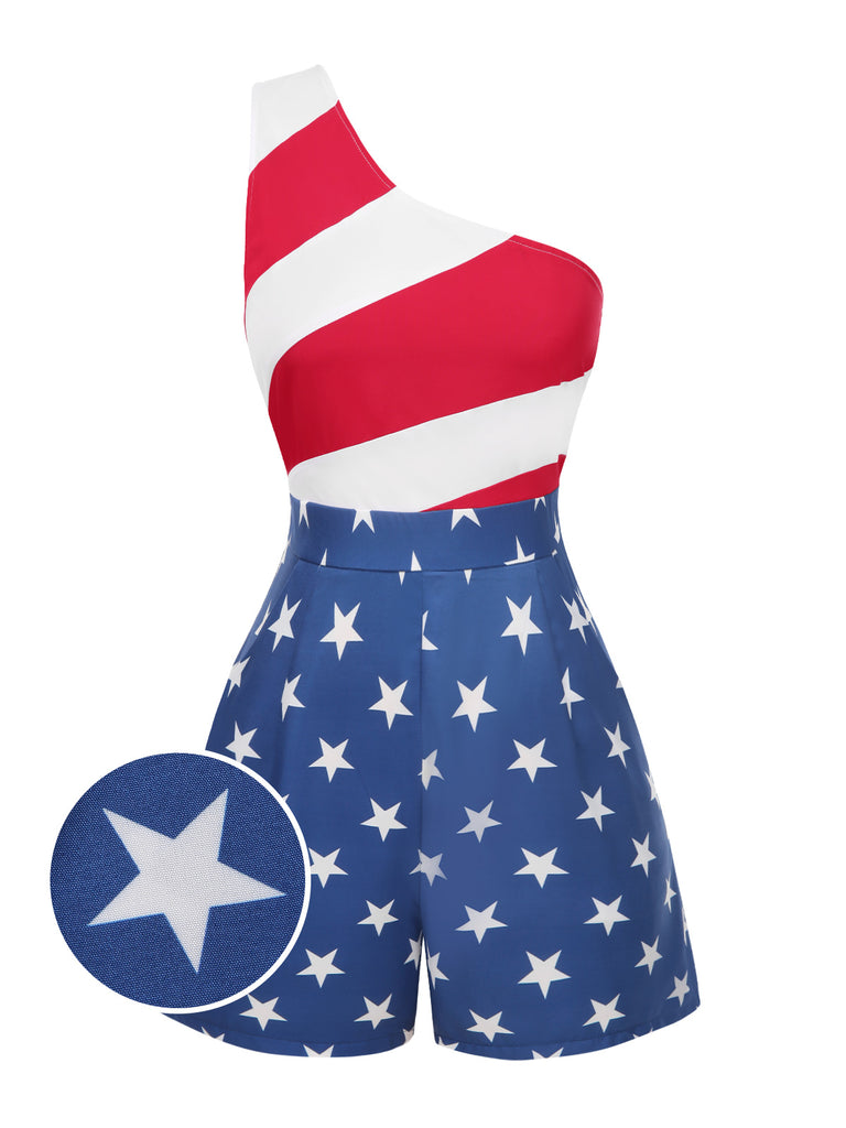 [Pre-Sale] Blue 1960s Stripes & Star Surplice Romper