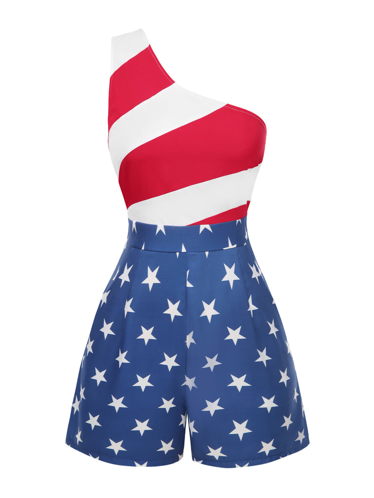 [Pre-Sale] Blue 1960s Stripes & Star Surplice Romper
