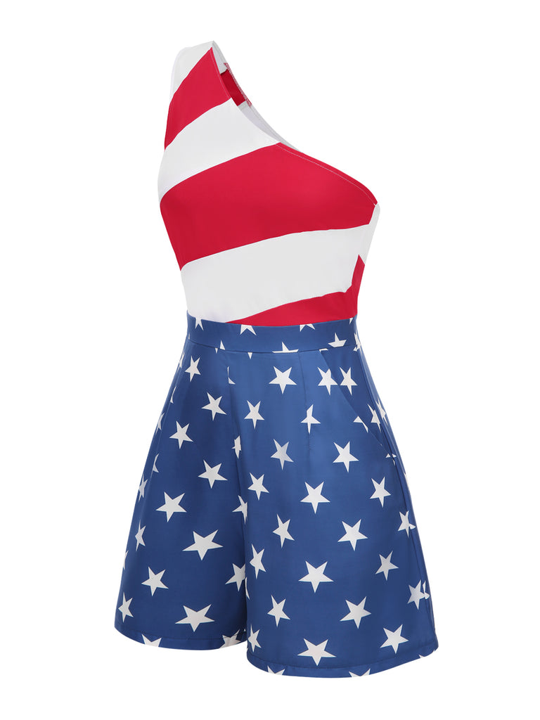 [Pre-Sale] Blue 1960s Stripes & Star Surplice Romper