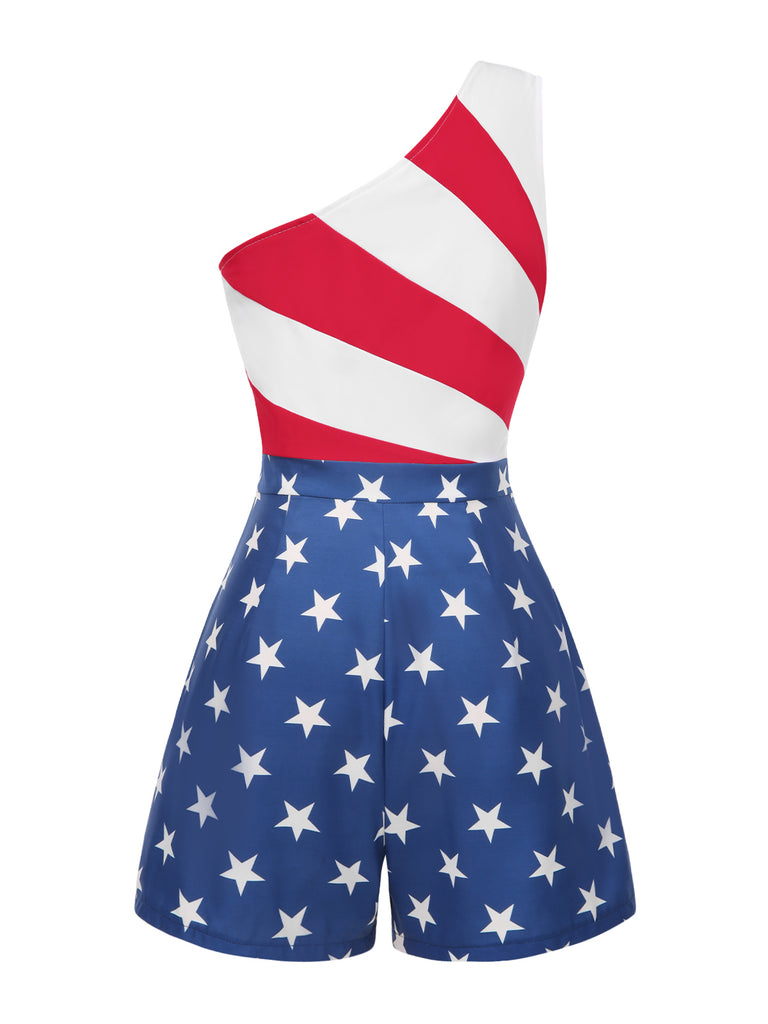 [Pre-Sale] Blue 1960s Stripes & Star Surplice Romper