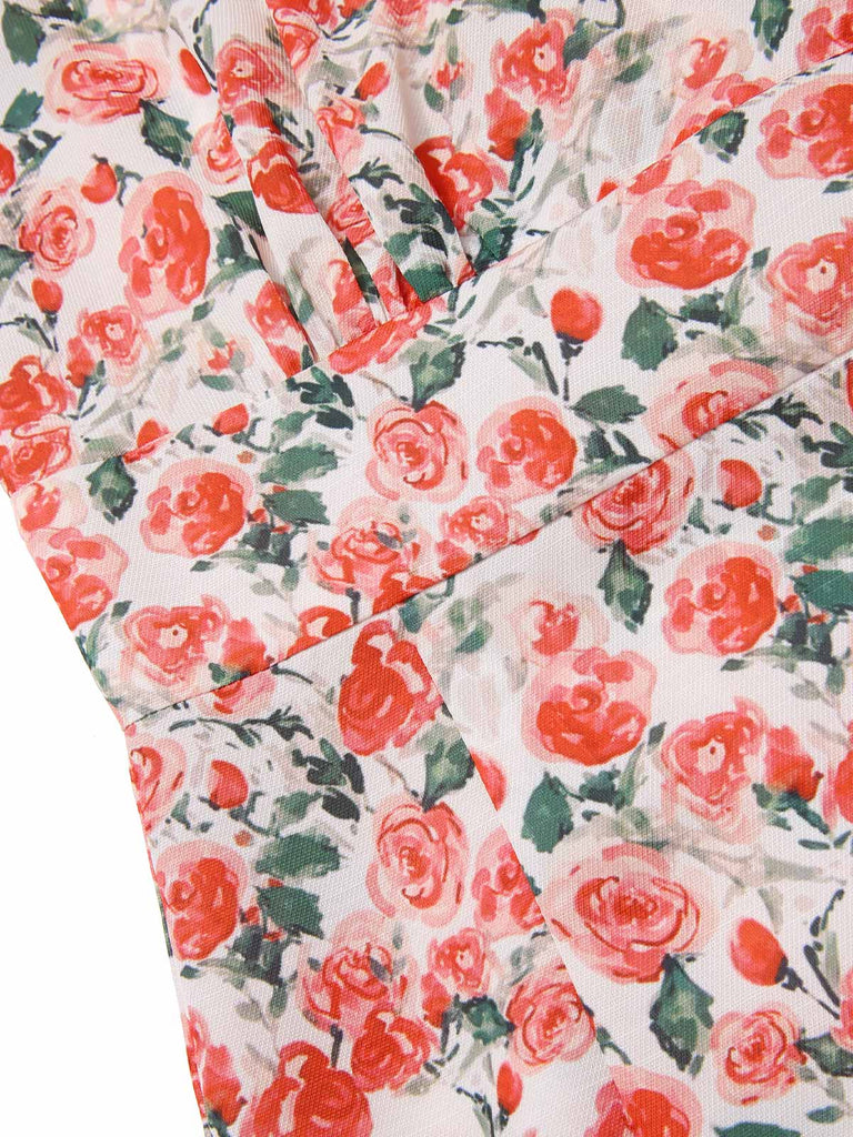 [Pre-Sale] 1940s Ruffles V-Neck Roses Side Slit Dress